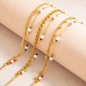 Bracelet Femme Étanche En Acier Inoxydable À Double Rangée De Perles h5 Image3