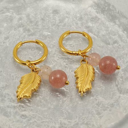 Boucles d'oreilles pendantes en acier inoxydable doré, imperméables, motif feuilles