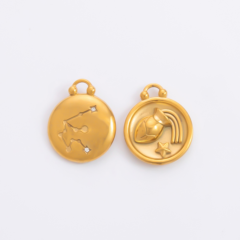 Pendentifs Pour Femmes Constellation Ronds En Acier Inoxydable Étanche Couleur Or 