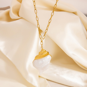 Collier Pendentif Femme Luxueux En Acier Inoxydable, Couleur Or, Motif Coquillage h5 Image4