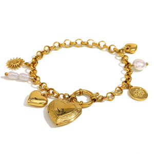 Bracelet À Breloques Daily Heart En Acier Inoxydable Étanche Pour Femme (1 Pièce), Collection Classique. h5 