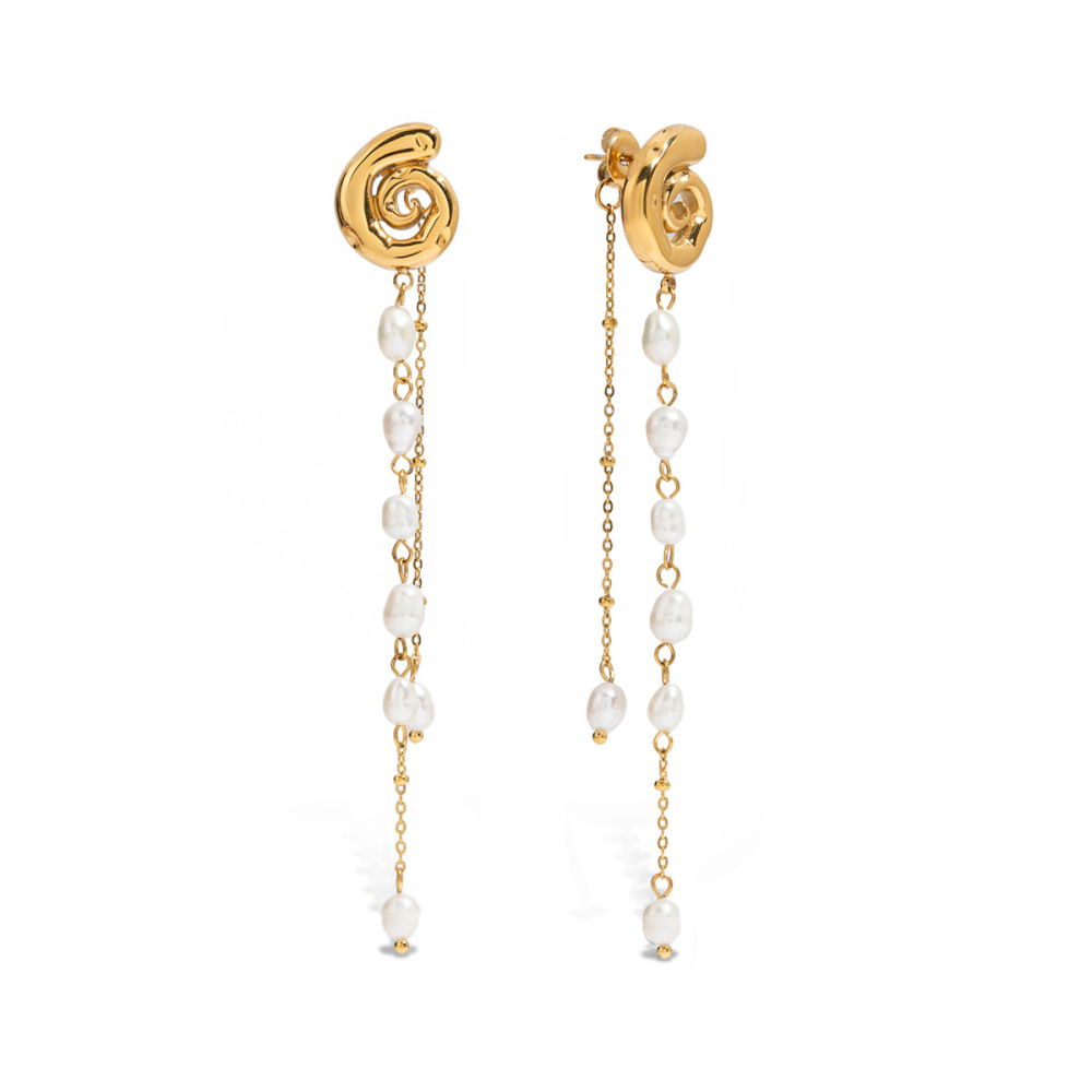 Boucles D'Oreilles Élégantes À Pompon En Acier Inoxydable Imperméable Et Perles Couleur Or 