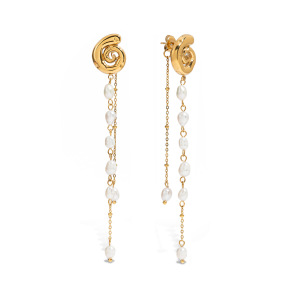 Boucles D'Oreilles Élégantes À Pompon En Acier Inoxydable Imperméable Et Perles Couleur Or h5 