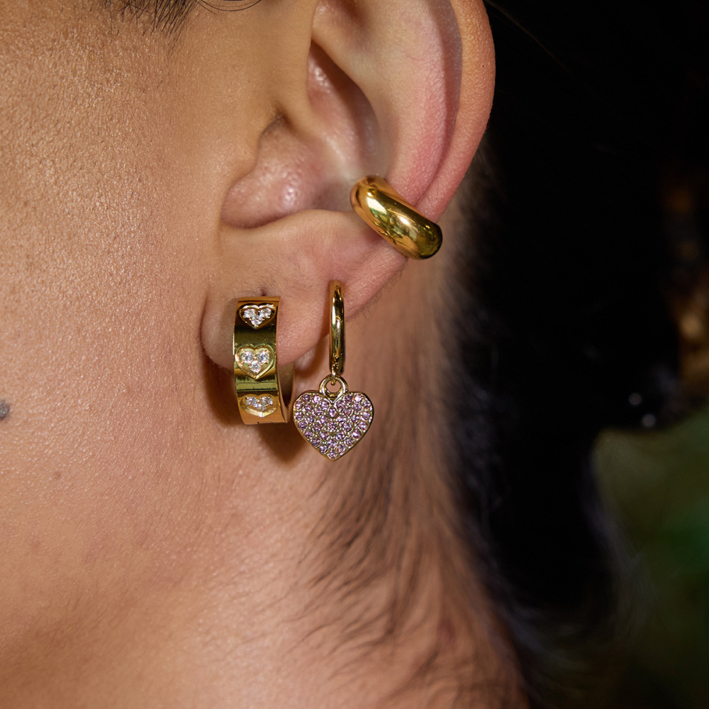 Boucles D'Oreilles Pendantes Rétro En Acier Inoxydable Doré, Imperméables, En Forme De Cœur h5Image2