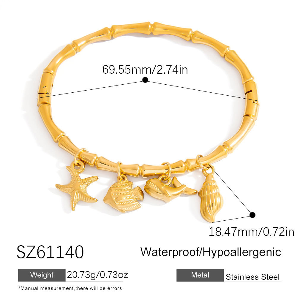 Bracelet À Breloques Pour Femme, Élégant, En Acier Inoxydable, Couleur Or, Avec Motif D'Organisme Marin (1 Pièce).