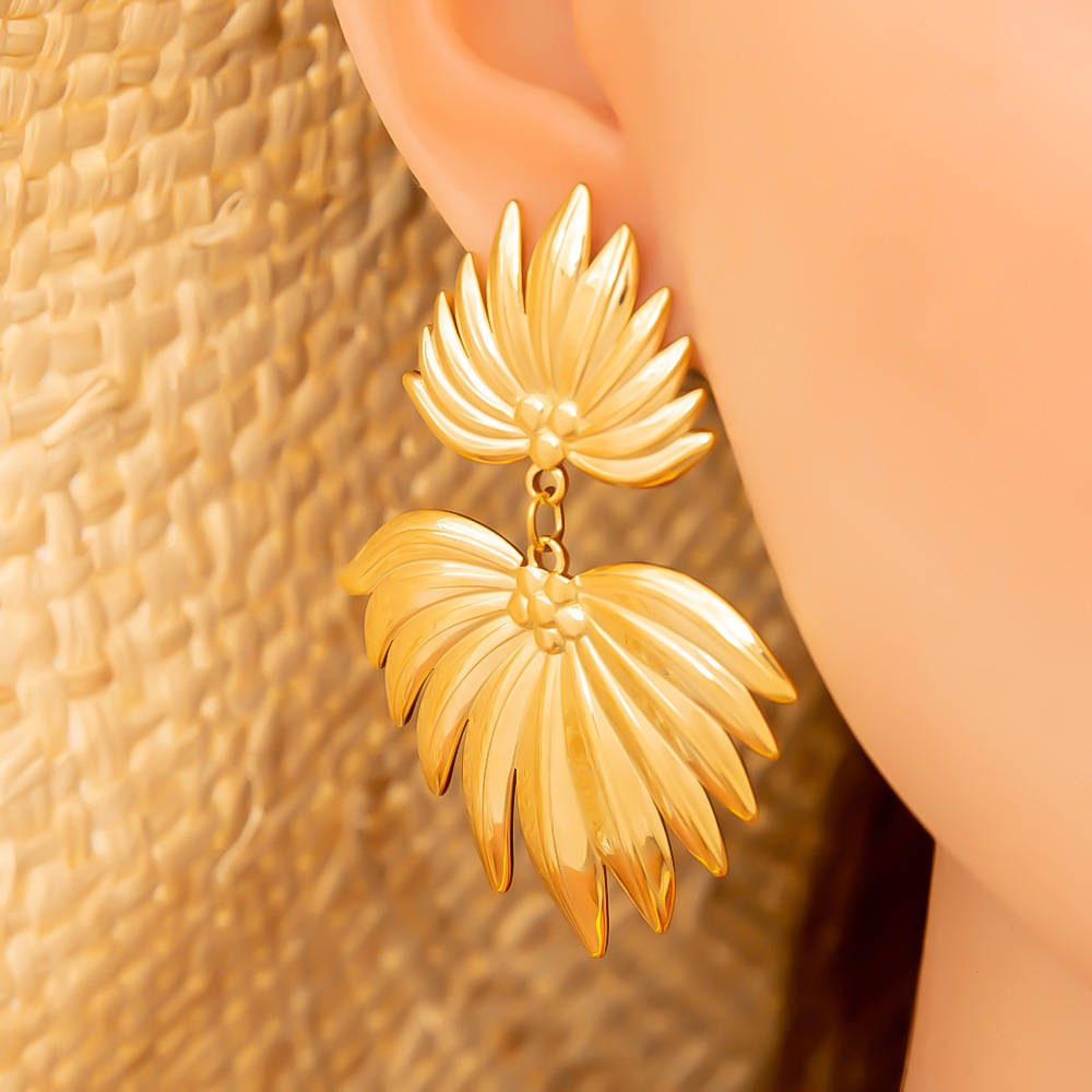 1 Paire De Boucles D'Oreilles Pendantes Géométriques De Vacances En Acier Inoxydable Étanche Couleur Or Pour Femme Image5