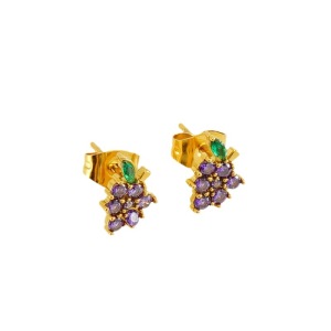 Boucles D'Oreilles Piercing En Acier Inoxydable Couleur Or, Motif Raisin h5