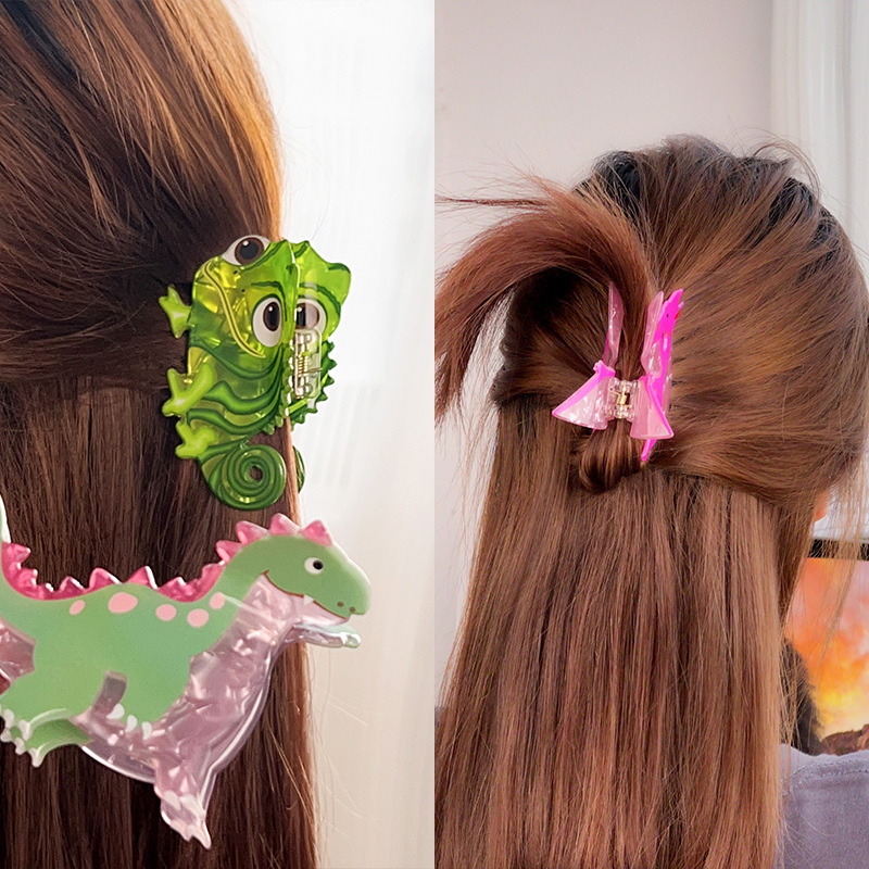1 Pince À Cheveux En Acrylique Pour Femme, Motif Petit Dinosaure Mignon Image2