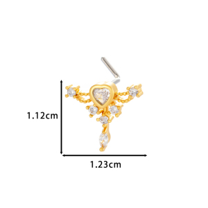 1 Pièce De Piercing De Nez Délicat En Forme De Cœur En Cuivre Doré Et Zircon Pour Femme h5 Image2