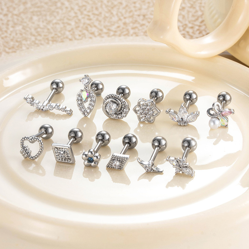 1 Pièce De Boucles D'Oreilles Piercing Pour Femme En Forme De Cœur Simple, Couleur Cuivre Et Or, Zircone h5Image5