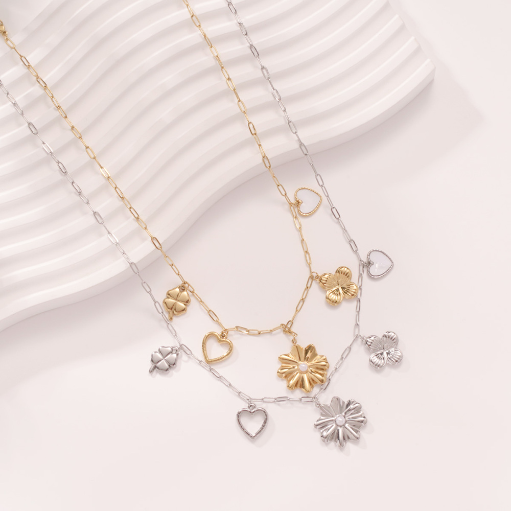 Colliers Pendentifs Romantiques Pour Femmes, En Acier Inoxydable Étanche, Couleur Or, Avec Motif Floral Image5