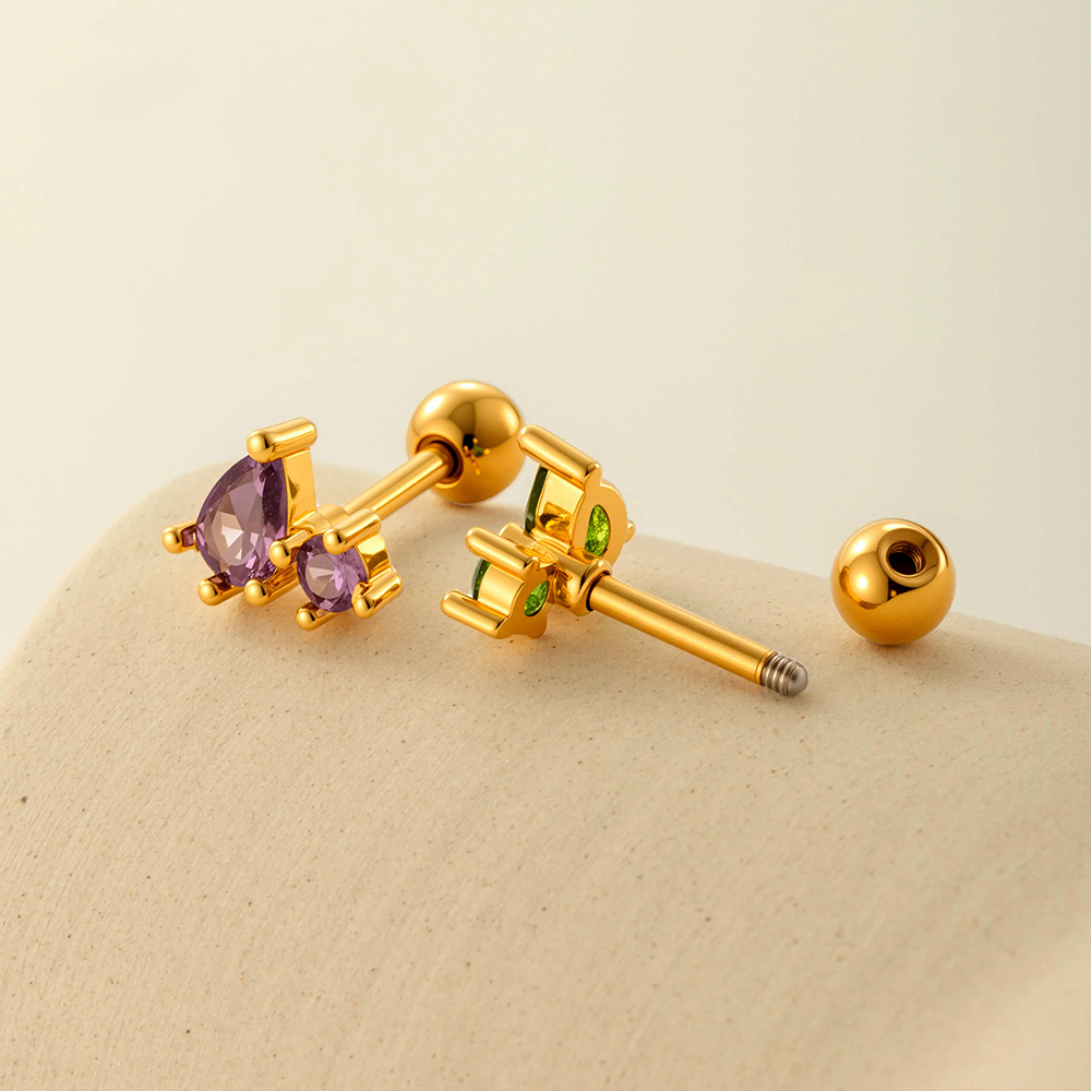 Boucles D'Oreilles Piercing En Zircon Couleur Or Cuivré Image3
