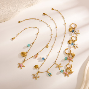 Colliers À Pendentif Classiques En Forme D'Étoile De Mer Colorée Dorée Pour Femmes h5 Image4