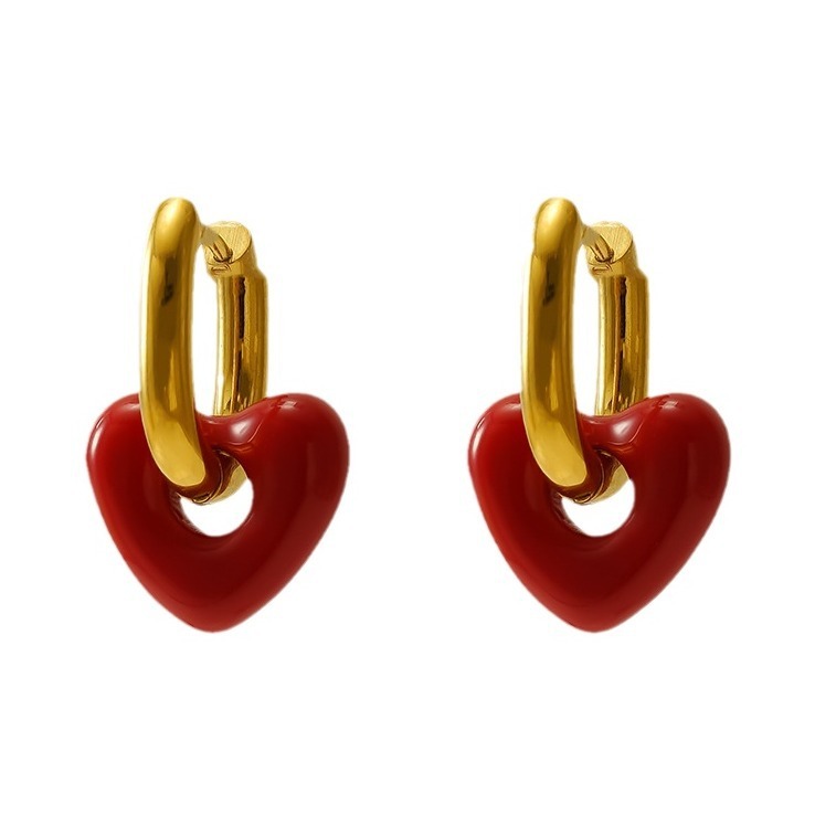 Boucles D'Oreilles Pendantes En Acier Inoxydable Doré, Couleur Cœur, Étanches.