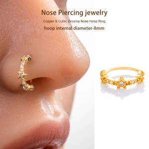 1 Pièce De Piercing De Nez En Forme D'Étoile En Cuivre Doré Et Zircon Pour Femme h5 Image5