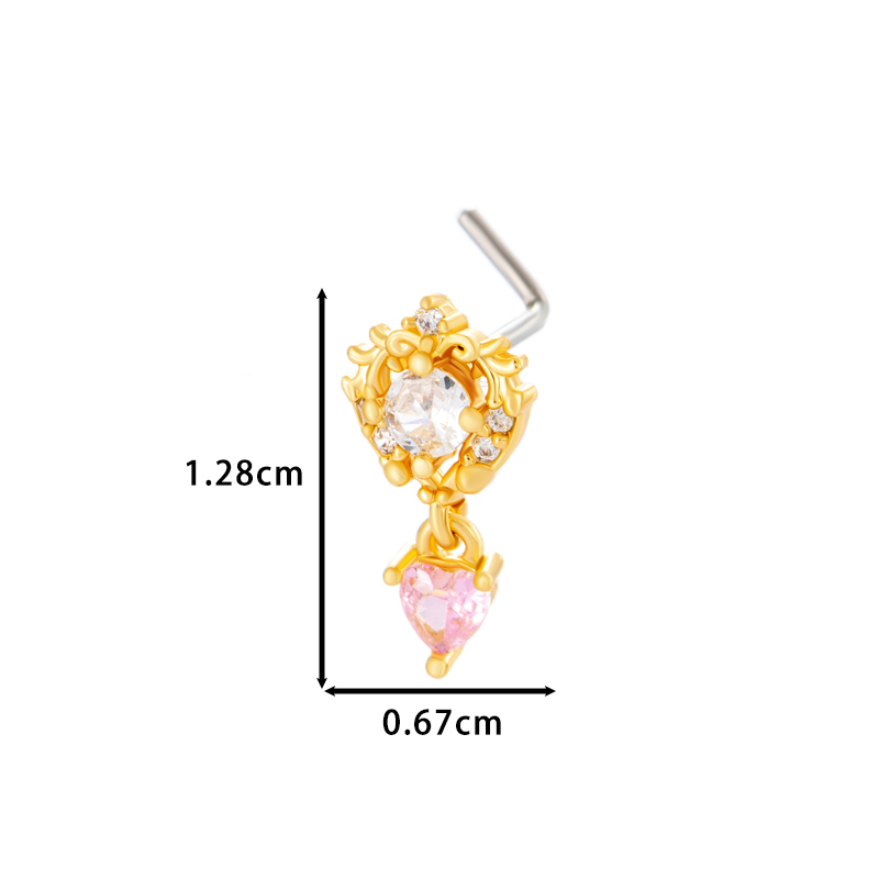 1 Pièce De Piercing De Nez Élégant En Forme De Cœur, Couleur Cuivre Doré Et Zircone Pour Femme h5Image2