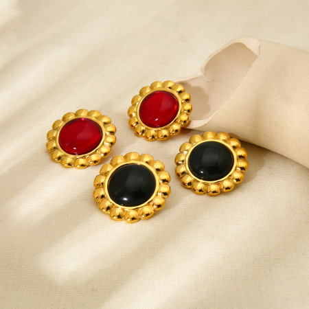 Boucles d'oreilles à tige elliptiques rétro haut de gamme rouges et vertes pour femmes
