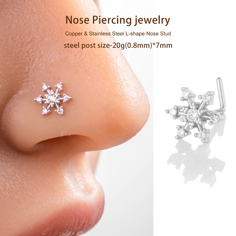 1 Piercing De Nez Flocon De Neige En Cuivre Doré Et Zircon Pour Femme h5Image6