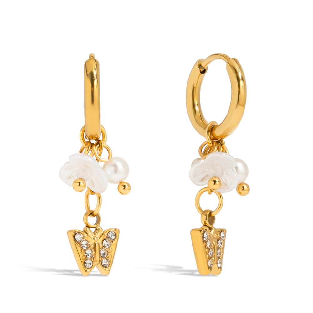 Boucles D'Oreilles Pendantes Romantiques En Acier Inoxydable Doré, Imperméables, À Motif Floral.