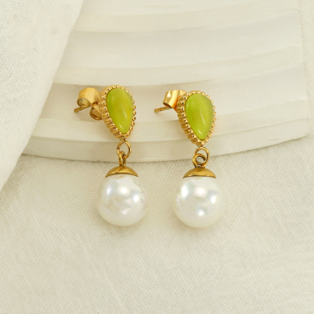 Boucles d'oreilles pendantes élégantes en acier inoxydable étanche couleur or
