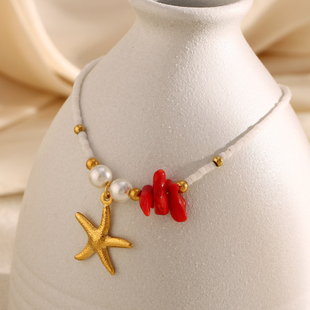Collier pendentif femme étanche en acier inoxydable, motif étoile de mer, collection romantique (1 pièce)