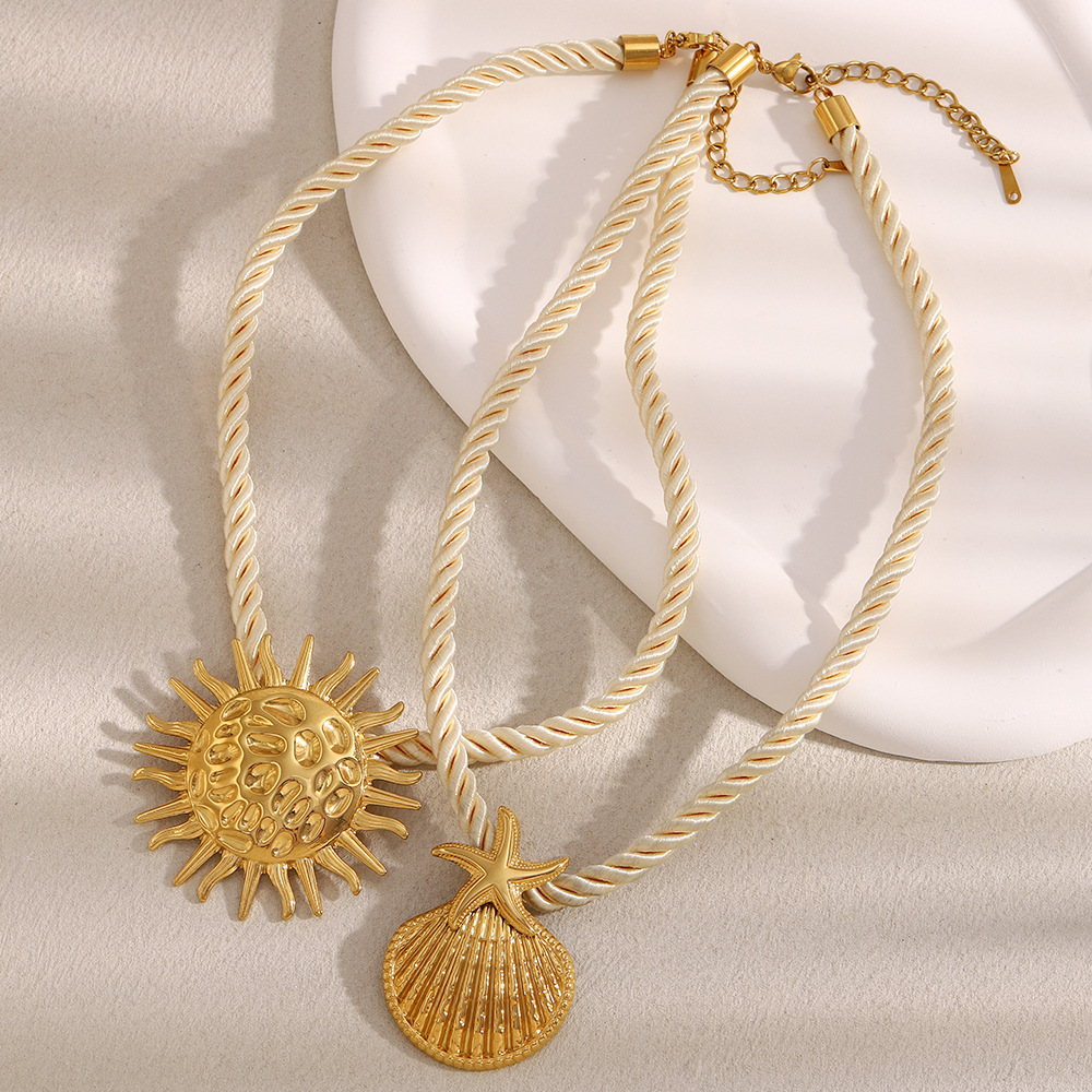 Colliers Pendentifs Étanches En Acier Inoxydable Pour Femmes, Motif Soleil De Vacances Image3