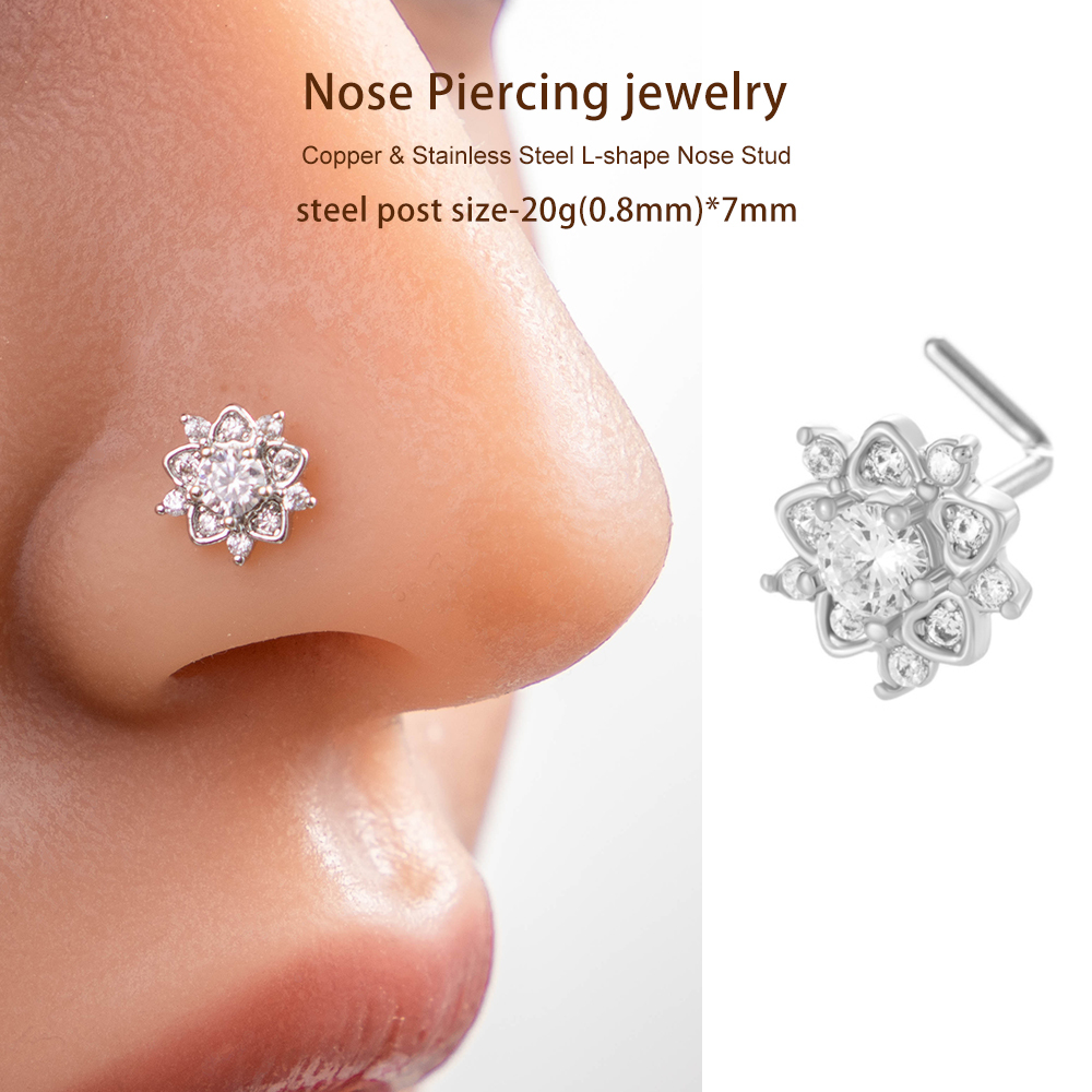 1 Pièce De Clou De Nez Luxueux En Forme De Fleur, Couleur Cuivre Et Or, Serti De Zircons Pour Femme h5Image6