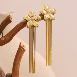 Boucles D'Oreilles Pendantes Élégantes À Pompon En Acier Inoxydable Imperméable Pour Femmes, Collection Simple Series h5 Image2