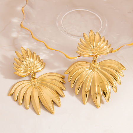 1 paire de boucles d'oreilles pendantes géométriques de vacances en acier inoxydable étanche couleur or pour femme