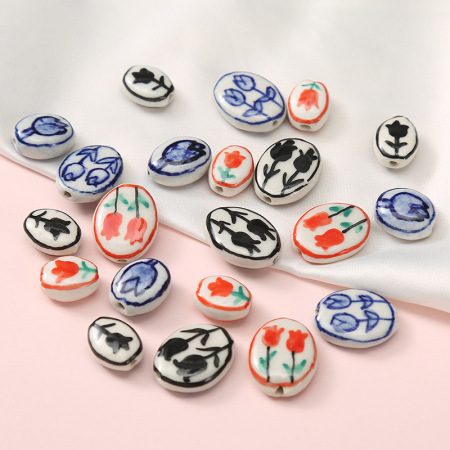 1 pièce de perle en céramique à motif de fleur pour bijoux à faire soi-même