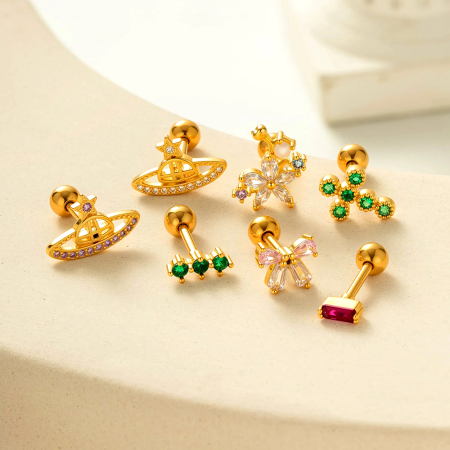 Boucles d'oreilles piercing en cuivre et zircon en forme de nœud papillon