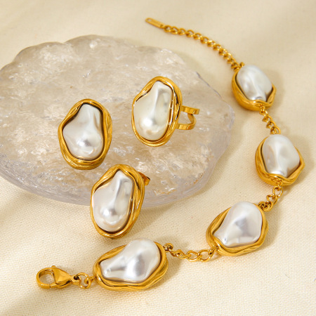Ensembles de bijoux pour femmes en acier inoxydable imperméable et perles de la série Elegant