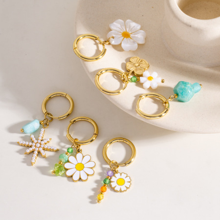 Boucles d'oreilles pendantes pour femmes, motif floral de vacances, en acier inoxydable étanche, collection Simple Series