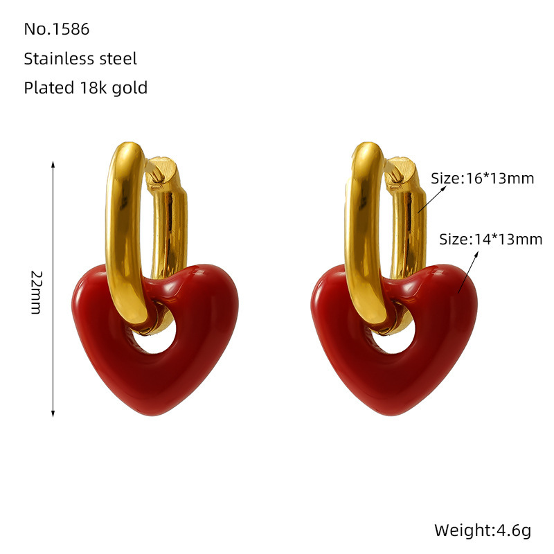 Boucles D'Oreilles Pendantes En Acier Inoxydable Doré, Couleur Cœur, Étanches. h5Image2