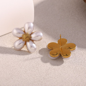 Boucles D'Oreilles À Tige Élégantes Et Simples En Acier Inoxydable En Forme De Fleur Pour Femme h5 Image5