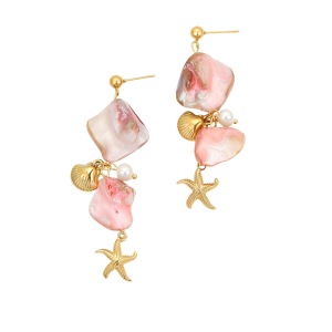 Boucles D'Oreilles Femme Série Romantique Coquillage Rose Et Étoile De Mer h5 Image6