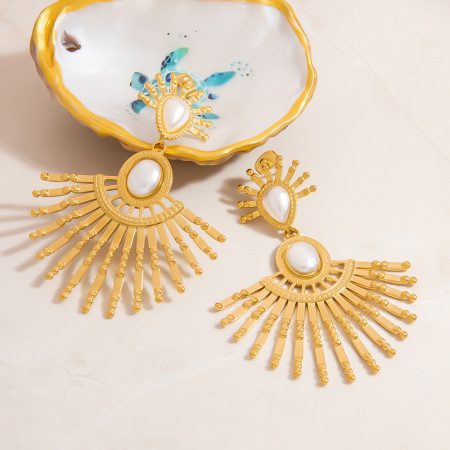Boucles d'oreilles pendantes en acier inoxydable étanche couleur or