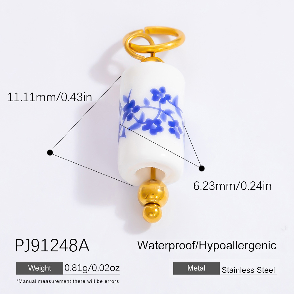 Pendentifs Pour Femmes En Porcelaine Bleue Et Blanche, Acier Inoxydable, Couleur Or, Étanches Image2