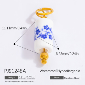 Pendentifs Pour Femmes En Porcelaine Bleue Et Blanche, Acier Inoxydable, Couleur Or, Étanches h5 Image2