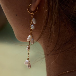Boucles D'Oreilles Élégantes À Pompon En Acier Inoxydable Imperméable Et Perles Couleur Or h5 Image6