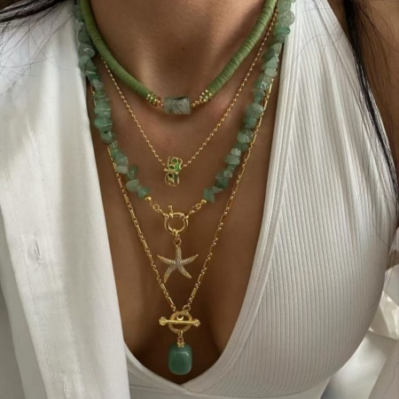 Colliers pendentifs pour femmes en acier inoxydable, couleur or, avec étoile de mer et pierre naturelle