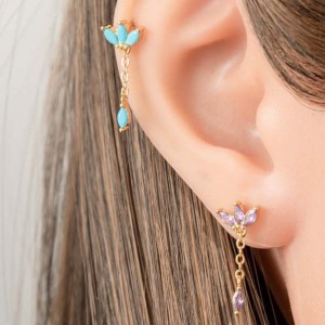 1 Pièce De Boucles D'Oreilles Piercing Géométriques Simples En Cuivre Doré Et Zircon Pour Femmes h5 Image4