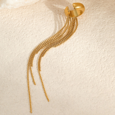 1 paire de boucles d'oreilles manchette d'oreille pour femme, collection luxe, avec pompon quotidien, en acier inoxydable imperméable, couleur or. 2