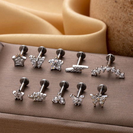 1 pièce de boucles d'oreilles piercing pour femme en forme de fleur simple, couleur cuivre et or, zircone 2