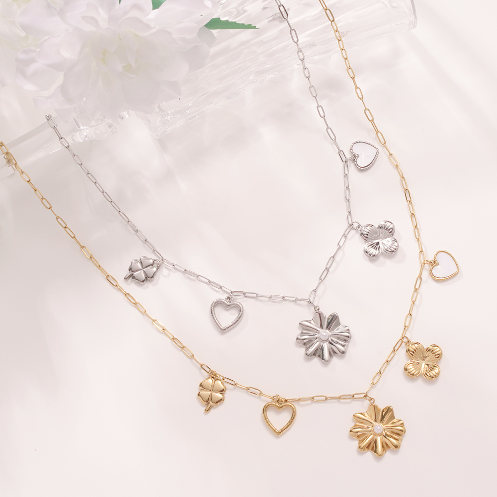 Colliers Pendentifs Romantiques Pour Femmes, En Acier Inoxydable Étanche, Couleur Or, Avec Motif Floral Image3
