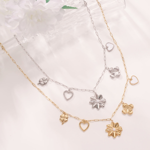 Colliers Pendentifs Romantiques Pour Femmes, En Acier Inoxydable Étanche, Couleur Or, Avec Motif Floral h5 Image3