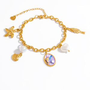 Bracelets À Breloques Pour Femmes, Motif Tortue De Vacances, En Acier Inoxydable, Couleur Or, Avec Perles Artificielles. h5 Image6