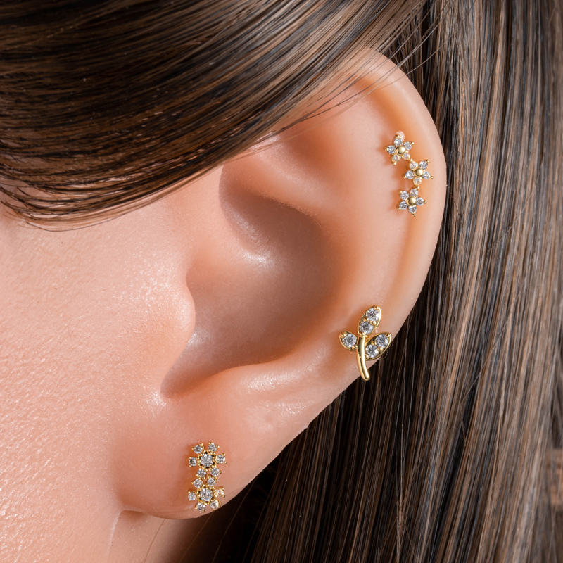 1 Pièce De Boucles D'Oreilles Piercing Pour Femme En Forme De Cœur Simple, Couleur Cuivre Et Or, Zircone h5Image4
