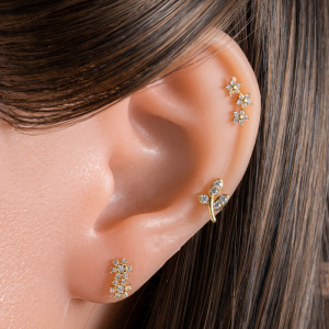 1 Pièce De Boucles D'Oreilles Piercing Pour Femme En Forme De Cœur Simple, Couleur Cuivre Et Or, Zircone h5 Image4