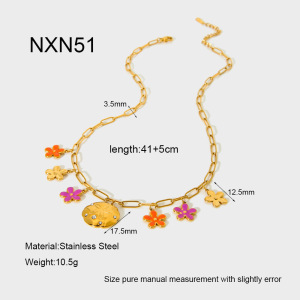1 Paire De Colliers Pendentifs Pour Femmes, Collection Romantique « Sweet Flower », En Acier Inoxydable Étanche Couleur Or Et Zircon. h5 